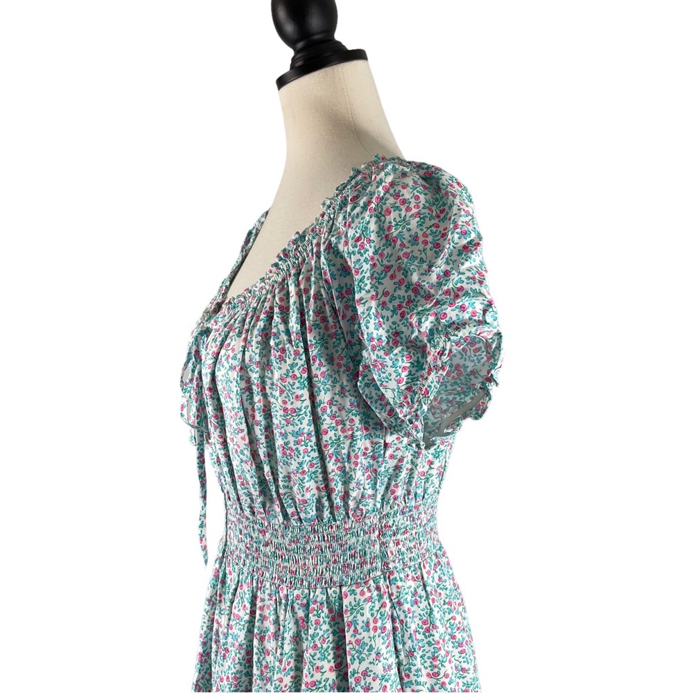 J. Crew Puff Sleeve Midi Dress Prairie Blue Floral Smocked, New w/ Tags, Size 4 - Picture 4 of 15